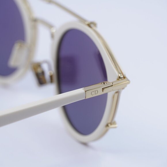 Dior DIORBLACKSUIT R7U 95H6 Sunglasses Ivory Round Frame, Green Mirror Lenses - Picture 10 of 11